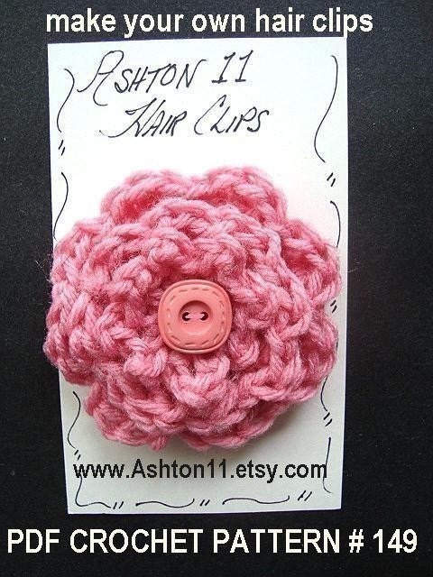INSTANT DOWNLOAD Crochet Flower Pattern PDF 149 Make your own Hair Clips or Barrettes. Beginner level crochet pattern