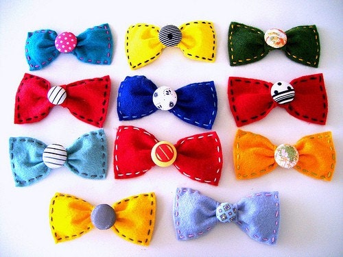 Hair Clip Felt Bow Multicolored Head Candy 3pack handmade by sewZinski on Etsy