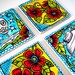 Ceramic Coasters Tiles Day of the Dead Sugar Skulls Folk Art Flowers Mexican dia de los muerto calavera hand painted
