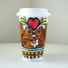 Mother's Day Ceramic Travel Mug Squirrels Love Acorns Woodland Forrest Folk Art Hearts red yellow brown hand painted