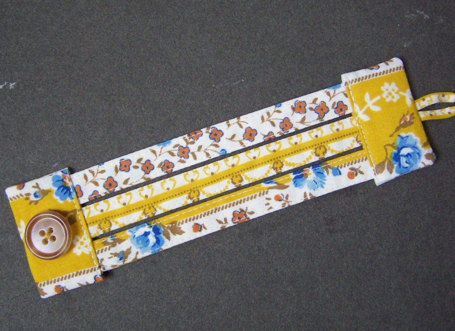 Triple strand cuff bracelet in vintage golden autumn floral