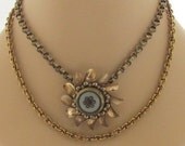 Necklace of Gold Metal with Double Strand and Flower Motif Vintage Bits