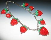 Glass Strawberries Necklace Lampwork Glass Beads and Sterling Silver