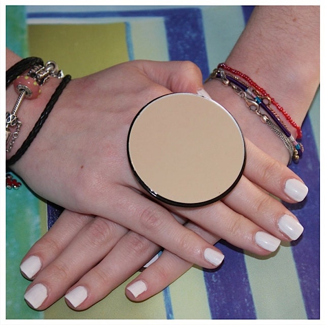 Mirror Cocktail Ring Ceramic - big bold handmade novelty ring - EGO - 2.4 inch