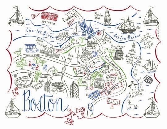 Boston City Map 4 Color Note Card