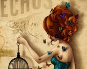 La belle aux papillons - Signed print