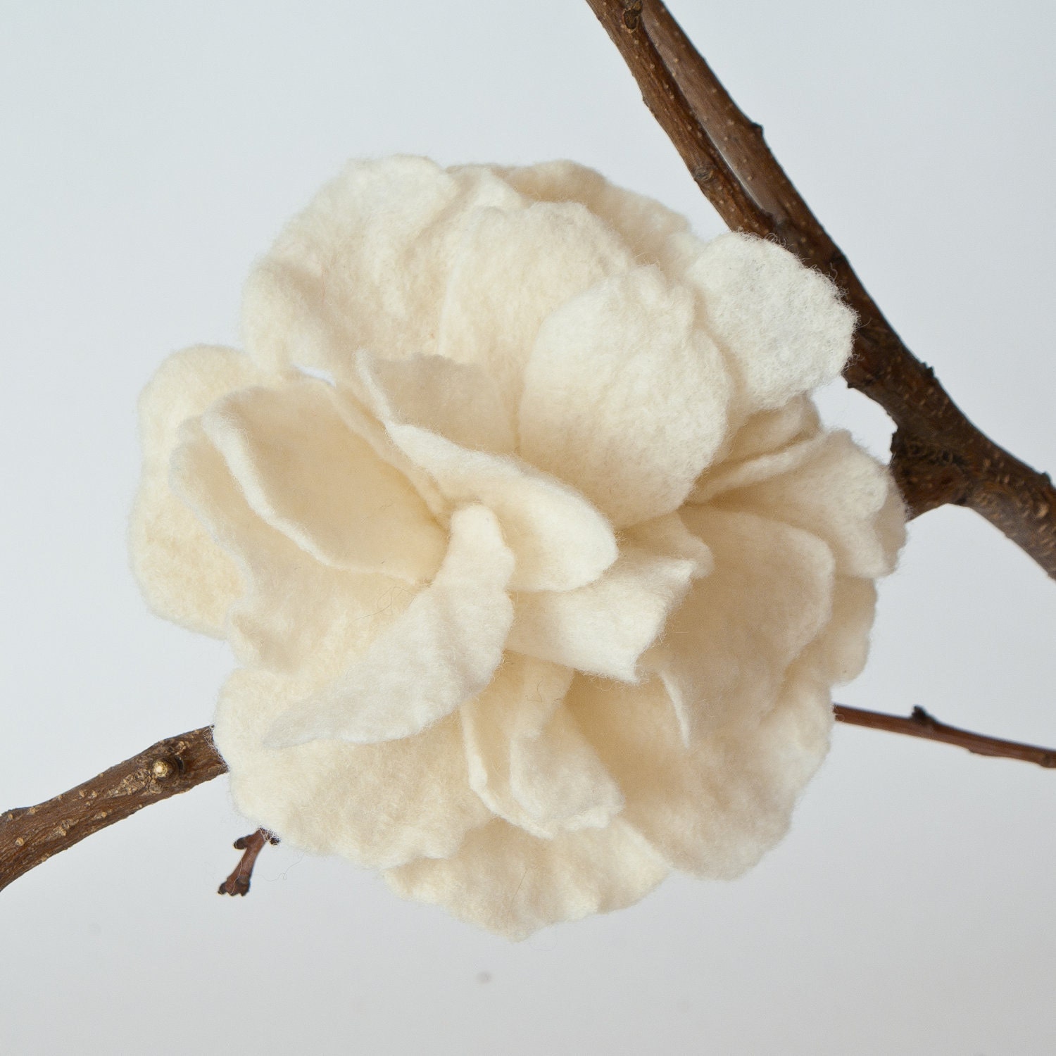 Felted brooch cream peony flower girl
