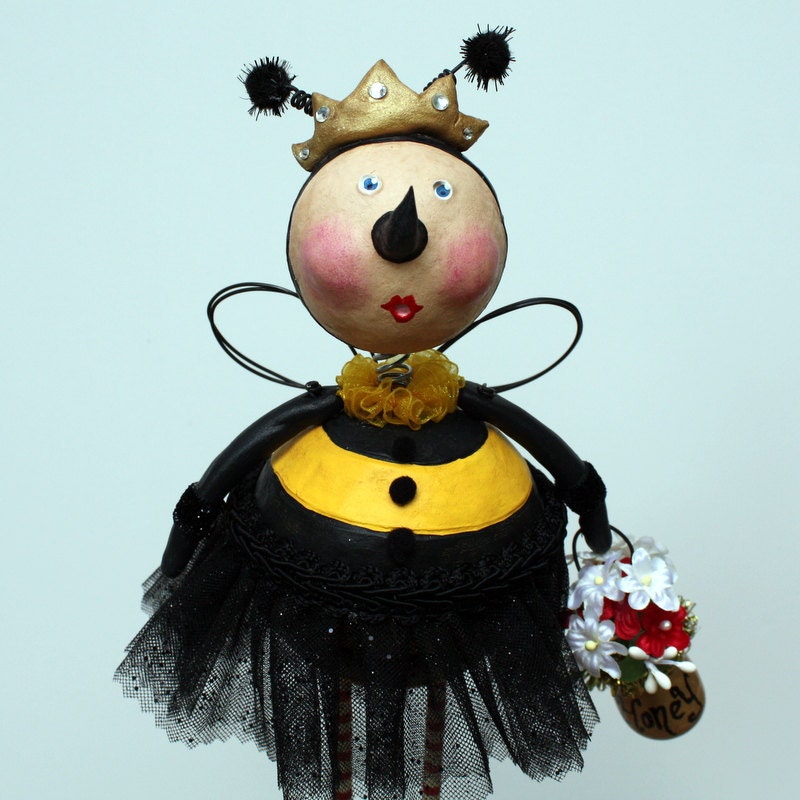 Folk Art Bumblebee Whimsical Sculpted Art Doll