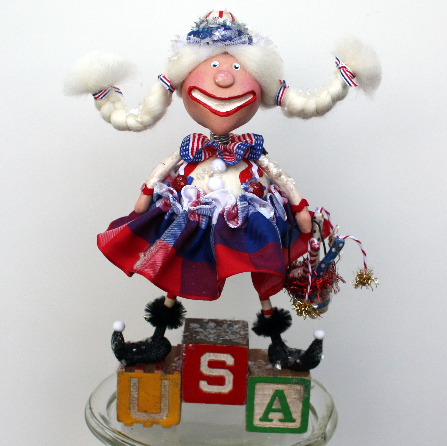Folk Art Americana Patriotic Collectible Art Doll - Aunt Samantha
