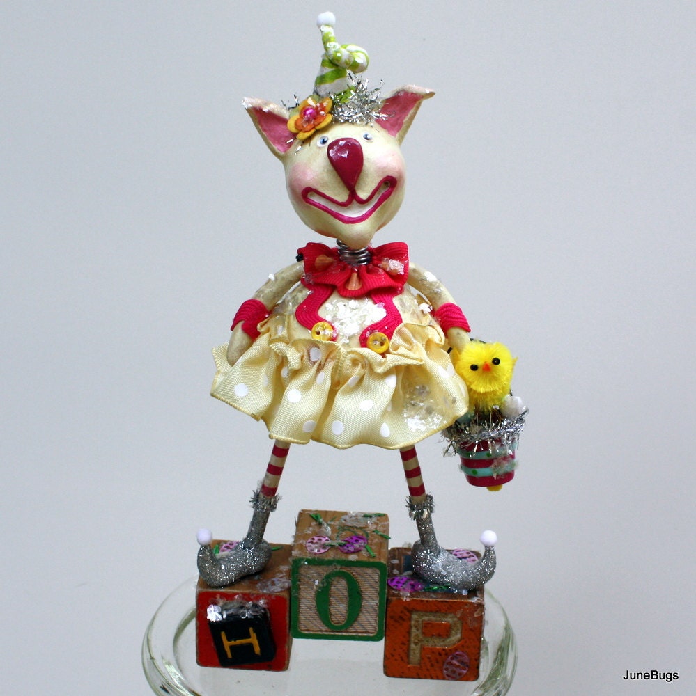 Buttercup Bunnykins - Whimsical Easter  Bunny Paperclay Collectible Art Doll