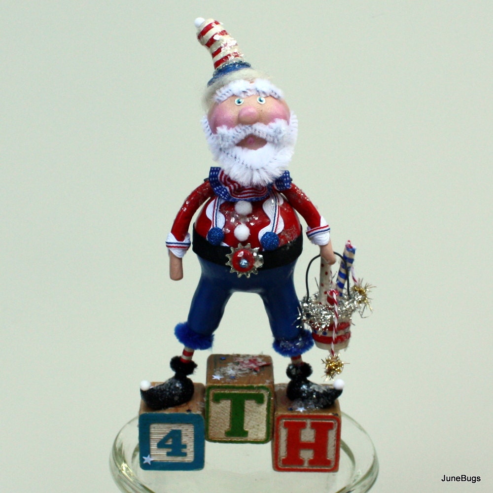 Fourth of July Patriotic Folk Art Uncle Sam  Americana Art Doll