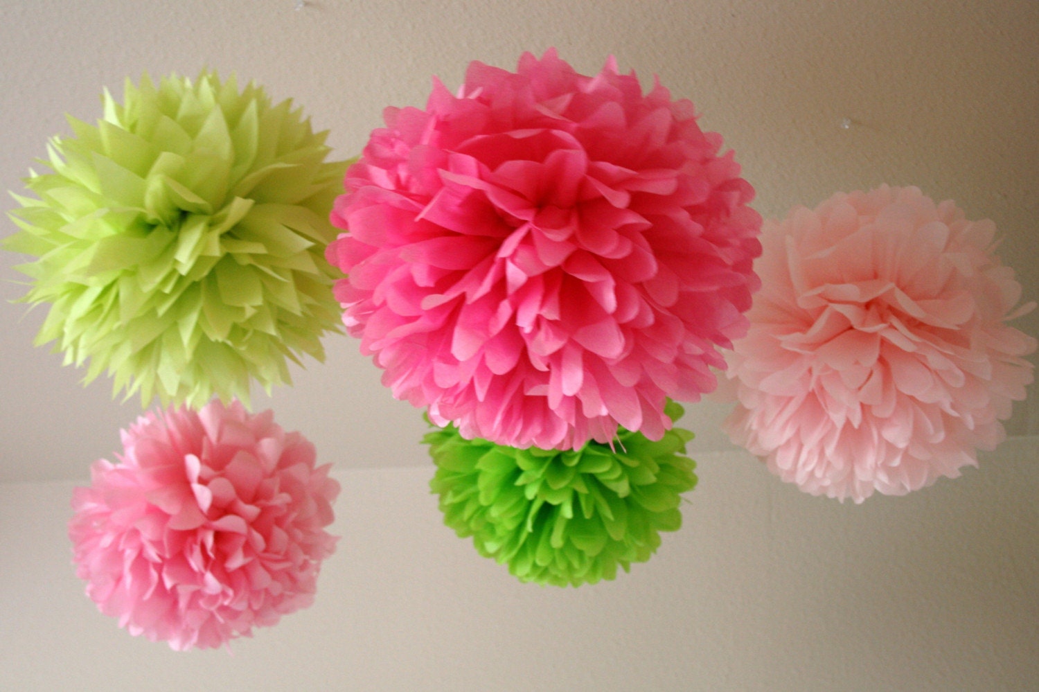 Girl Fun .. 5 Tissue Paper Poms for Birthday Party Decor / Wedding Decor / Nursery