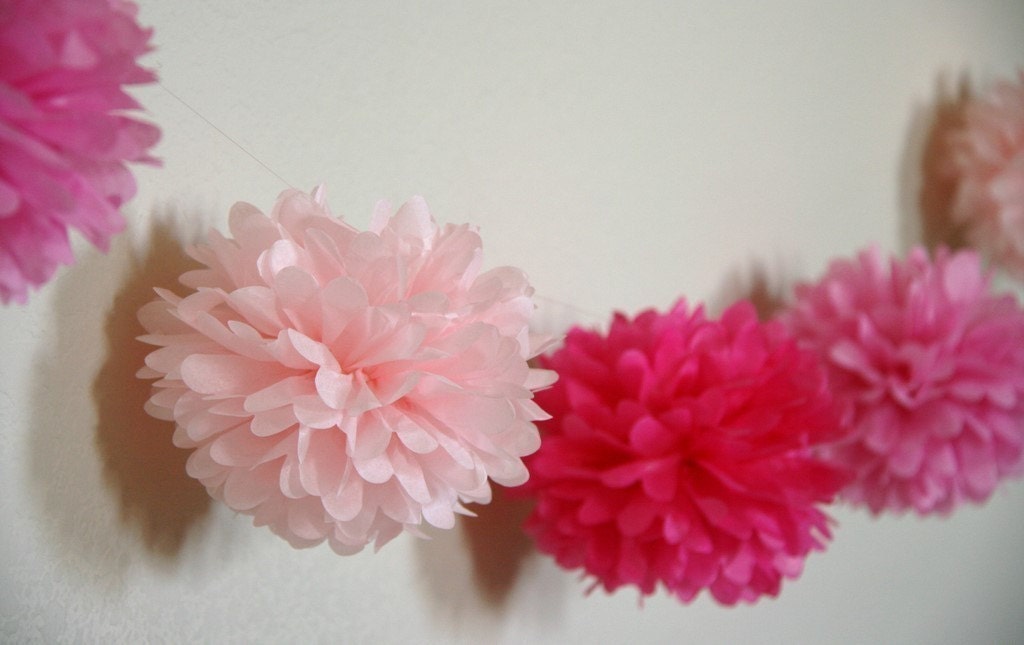 Cotton Candy Pom Garland .. Wedding Decor / Birthday Party / Party Decoration / Baby Mobile