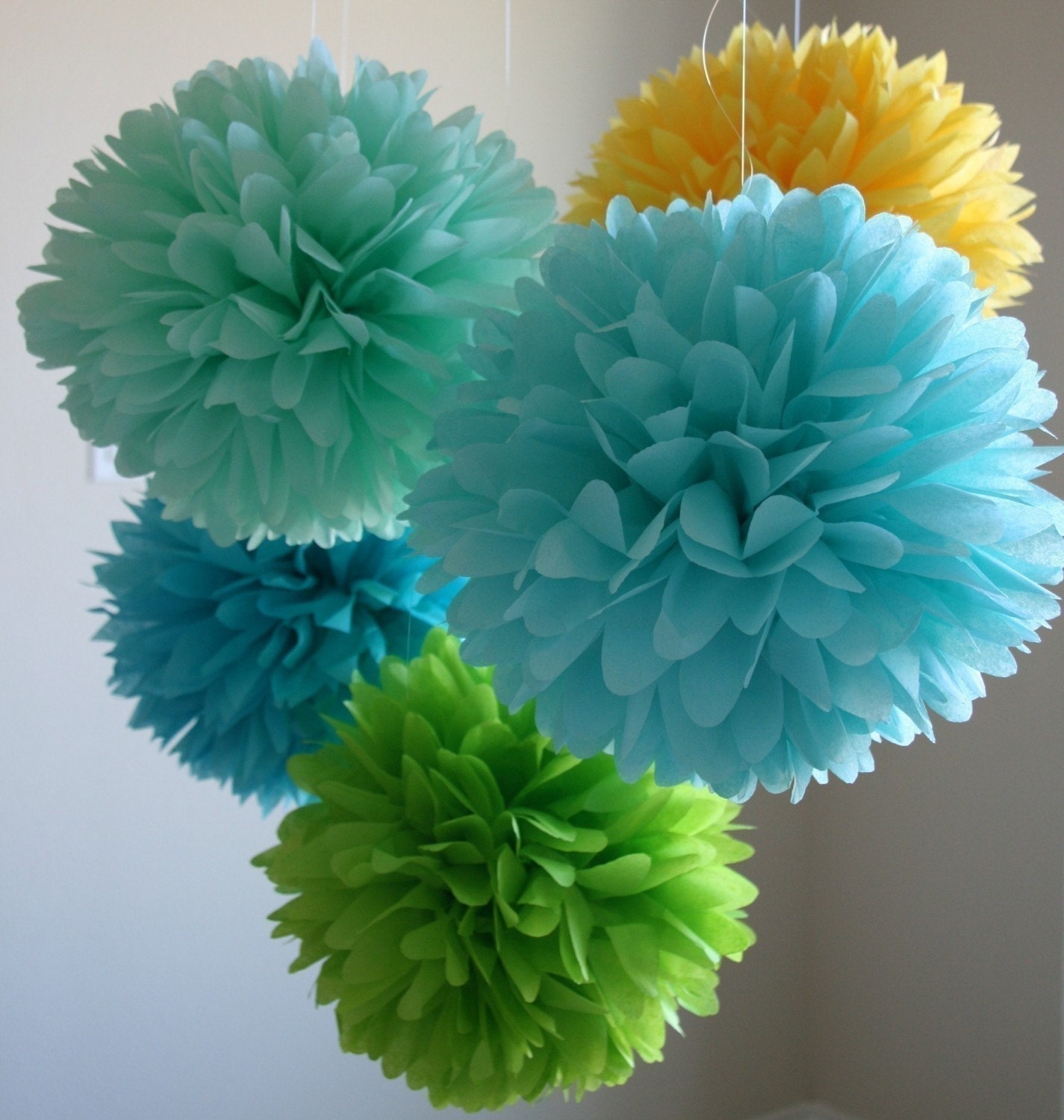 Summer Breeze .. 5 Tissue Pom Poms .. Wedding Reception Decor .. Bridal Shower .. Baby Shower Decor