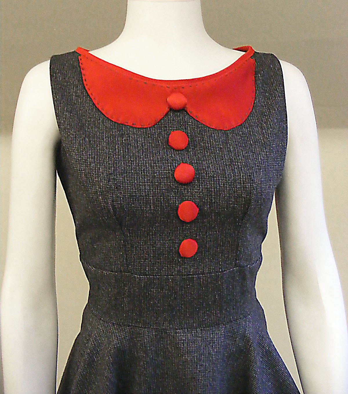 The 50s Picnic Dress - Red Grey Tweed 10 12 OOAK