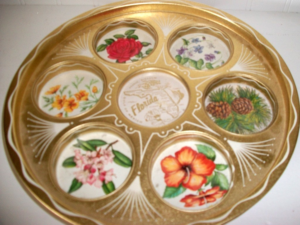 Vintage Florida Sunshine Flowers Tropical Beverage Server Tray