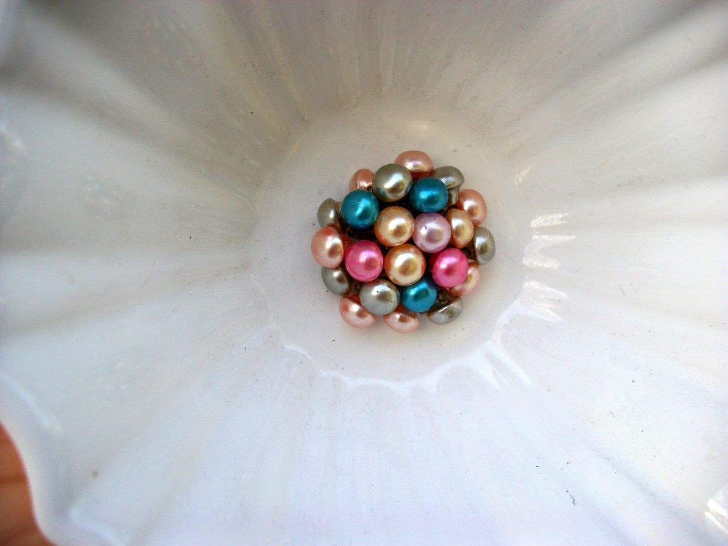 Recycled Garden Wall Hanging Flower Orange vintage Fire King Blue Gold White Garden