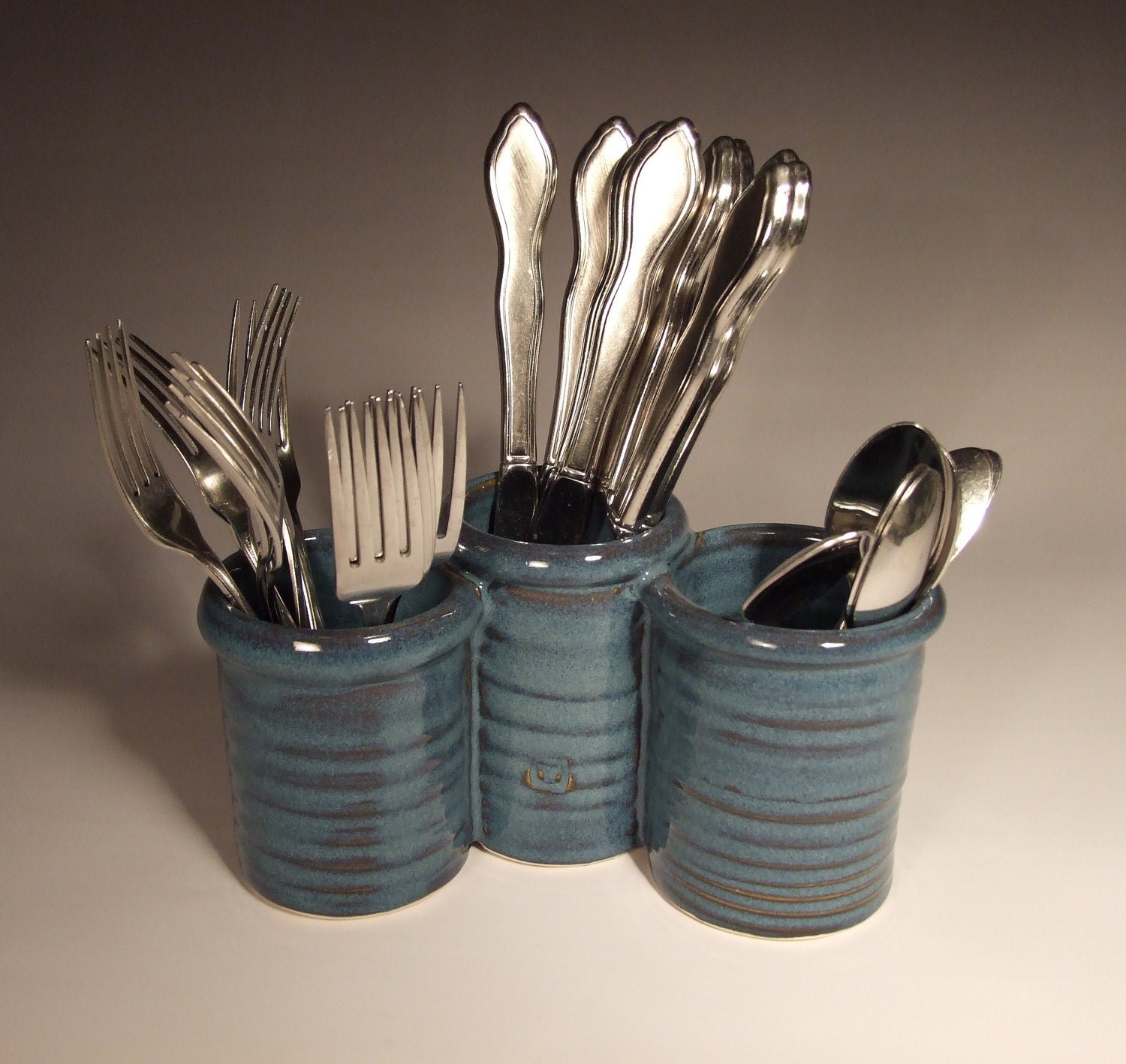 Silverware Crock Trio in Croc Blue Glaze