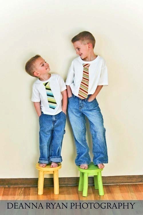 Set of 2  Boy Tie Tshirts - Yellow, Blue, Green, Brown Stripes, Plaid, YOU PICK - 12m, 18m, 2,  4, 6, 8, 10, 12 Children, Clothing, Siblings