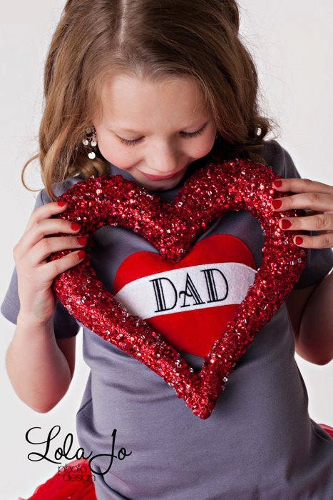 New Dad Gift, Father's Day I LOVE DAD Tattoo Pink Gray Short Sleeve Tshirt or Onesie - Heart, Children Clothing Holiday Girl