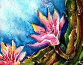 ACEO Art Print, pink, blue, green, yellow, Cactus