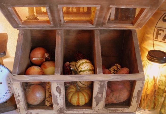 Primitive Bean Bin Vegetable storage Cupboard kitchen