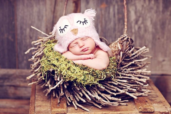 6-12 month sleeping pink fuzzy owl hat with earflaps