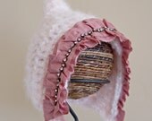 Pixie Hat Newborn Size in Light Pink with ribbon and rhinestone trim