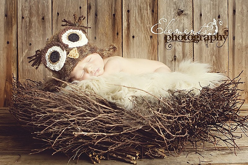 2T-4T brown fuzzy owl hat with earflaps