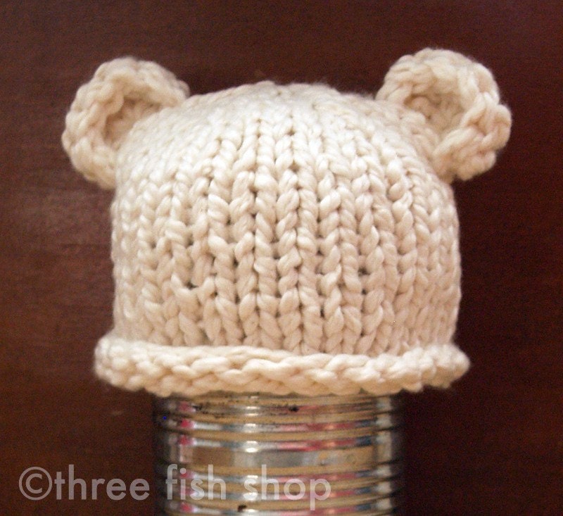 Organic Baby Hat - Baby Knit Hat - Chunky Knit Baby Hat - Knitted Beanie - Chunky Knit Bear Beanie in Cream