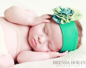 Frayed Fabric Flower Clip with Grosgrain-Covered Ribbon Clip in Water Gathering