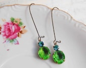 Green &  Aqua EARRINGS Crystal Glass Jewel Romantic Earrings Wedding Hollywood Glam Spring