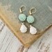 Earrings MINT GREEN Dahlia Flowers Vintage WHITE Glass