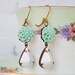 Earrings MINT GREEN Dahlia Flowers Vintage WHITE Glass