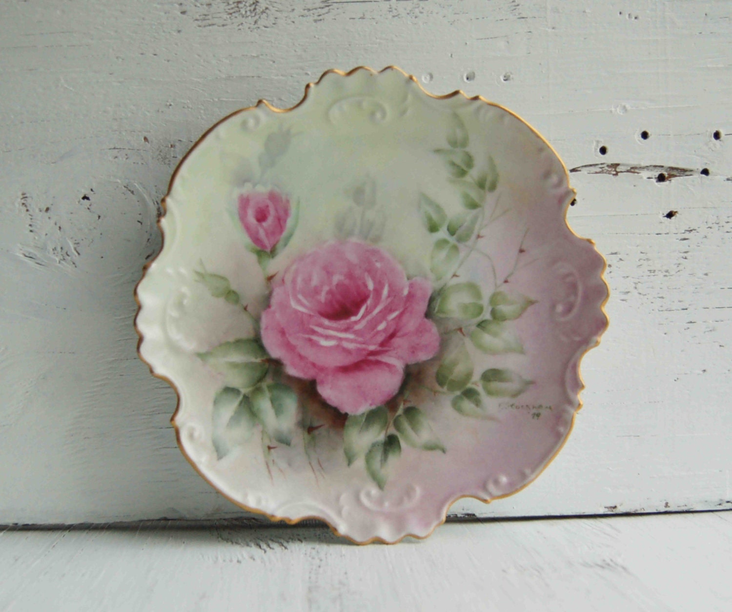 Vintage ROSE Plate Hand Painted Porcelain