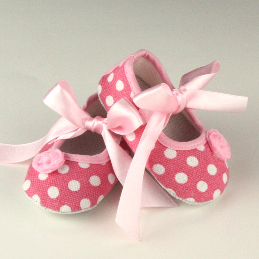 Light Pink and White Polka Dot Baby Shoes