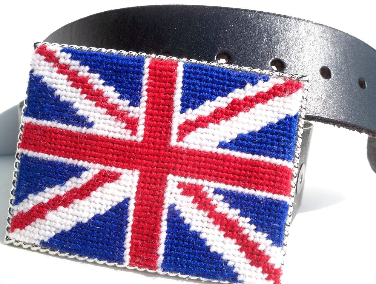 Needlepoint British Flag Belt Buckle