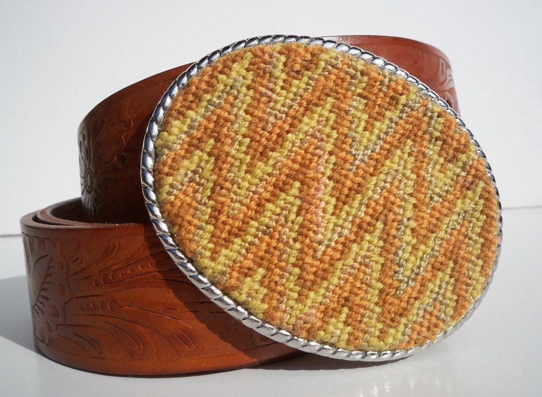 Needlepoint Autumn Florentine Zig Zag Belt Buckle