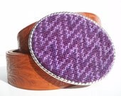 Needlepoint Plum Florentine Belt Buckle
