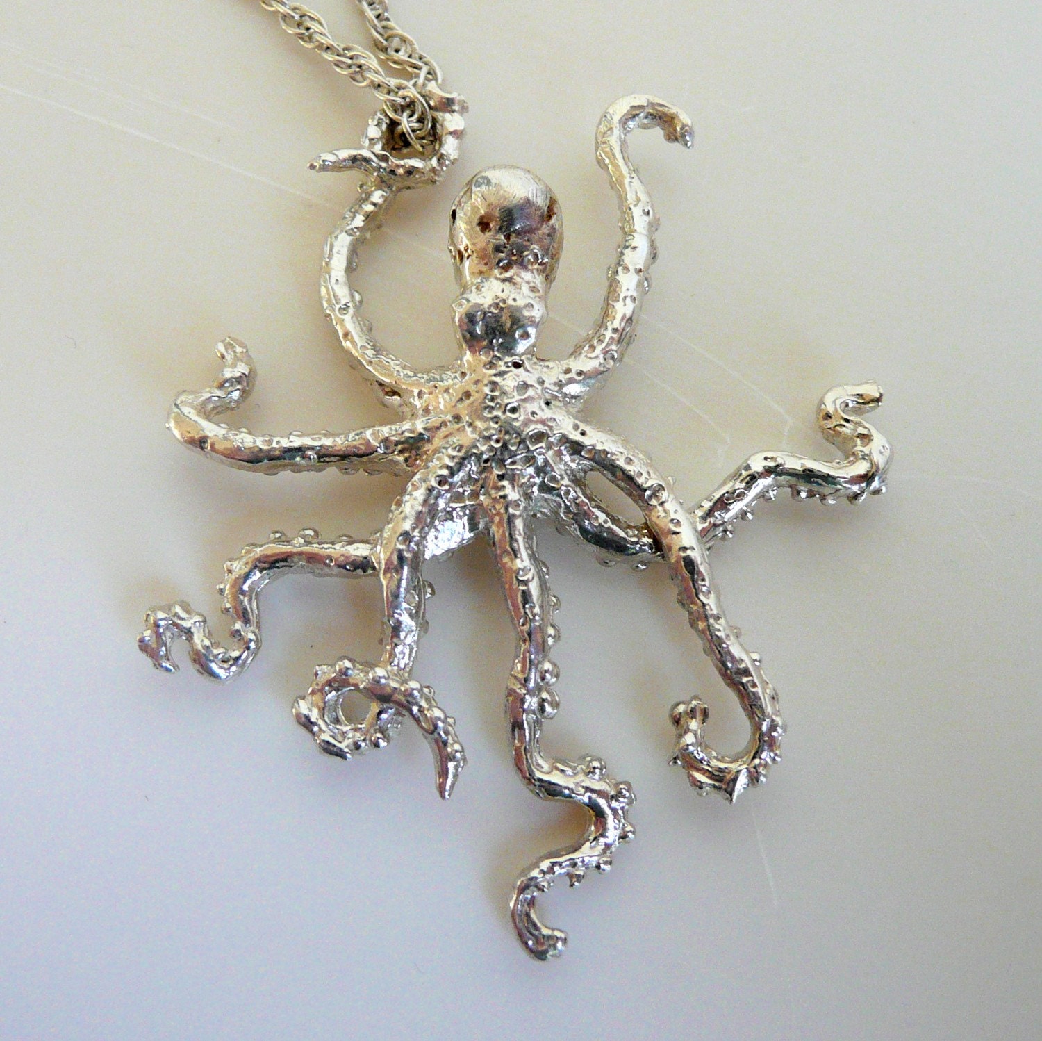 Sterling Silver Necklace Octopus Sculpture Pendant