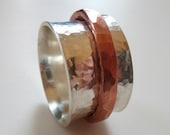 Hammered Silver Ring With Spinning Copper Band made to order in your size