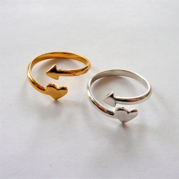 Heart and Arrow Adjustable Ring in Silver or Gold