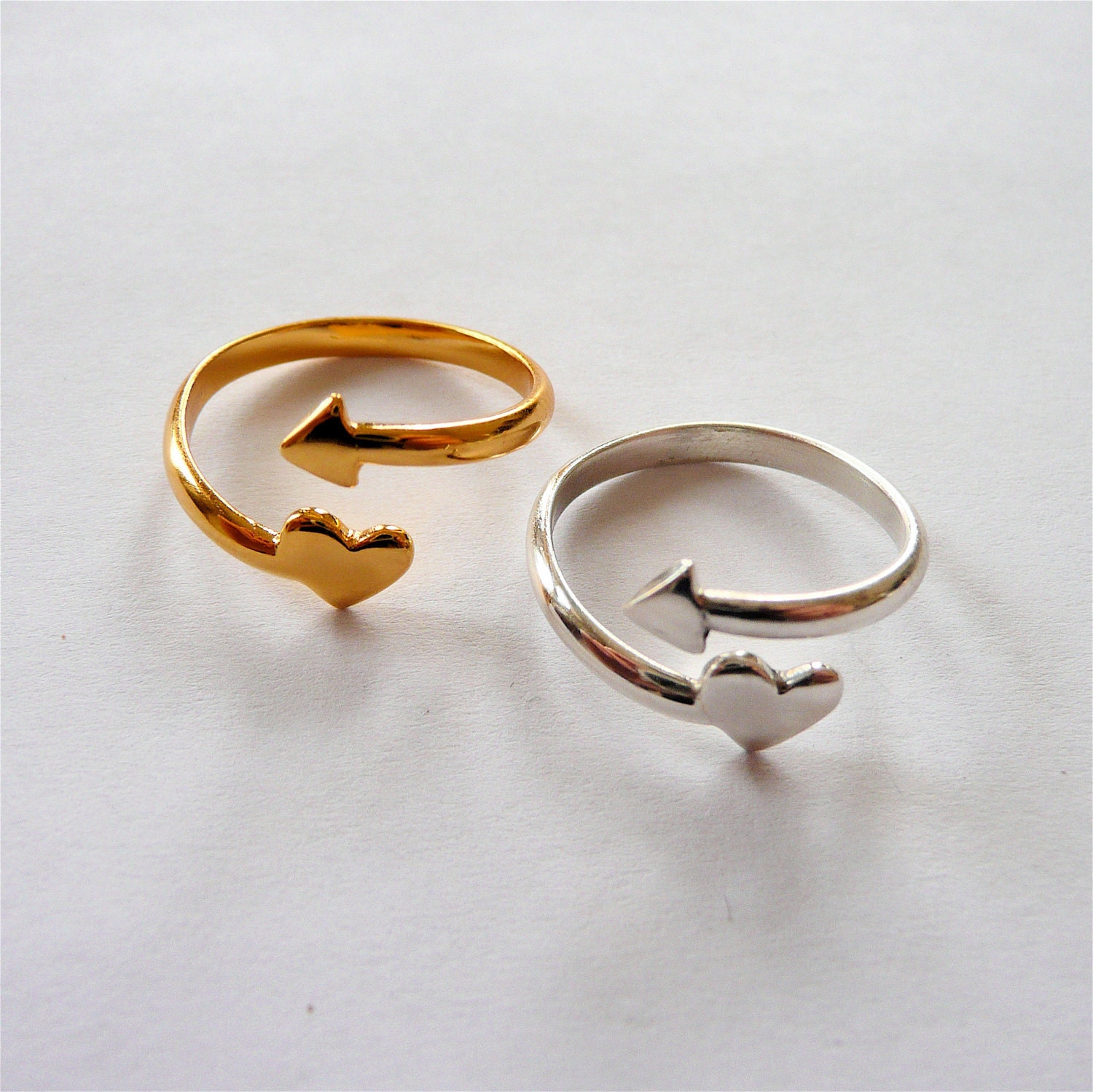 Heart and Arrow Adjustable Ring in Silver or Gold