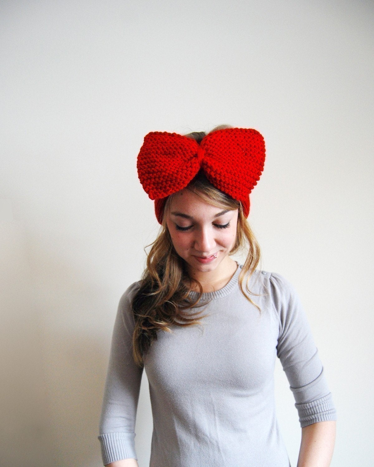 Big ol' Bow Ear Warmers in Cherry Red