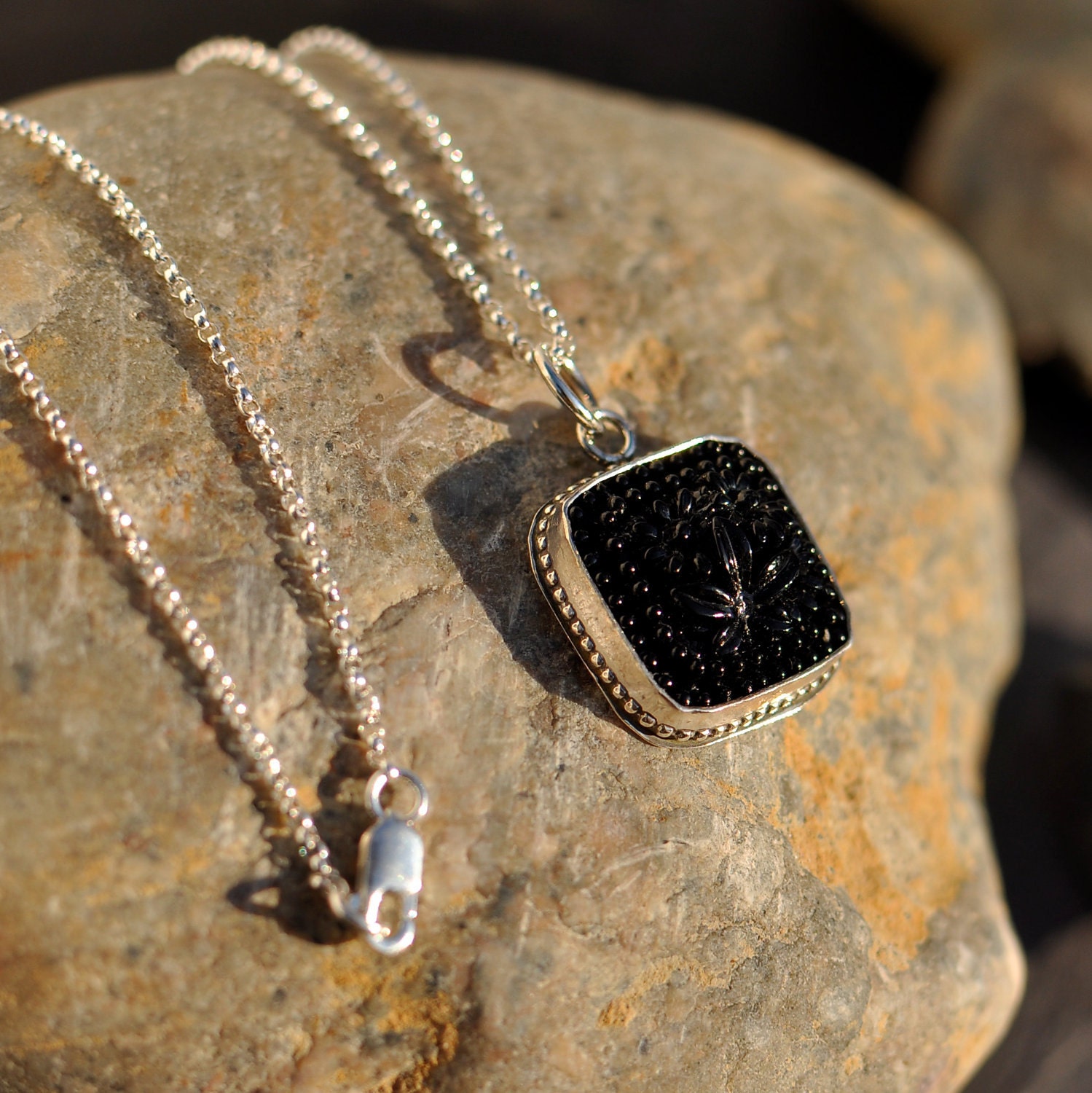 Dramatic Black Vintage Japanese Square Glass Pendant