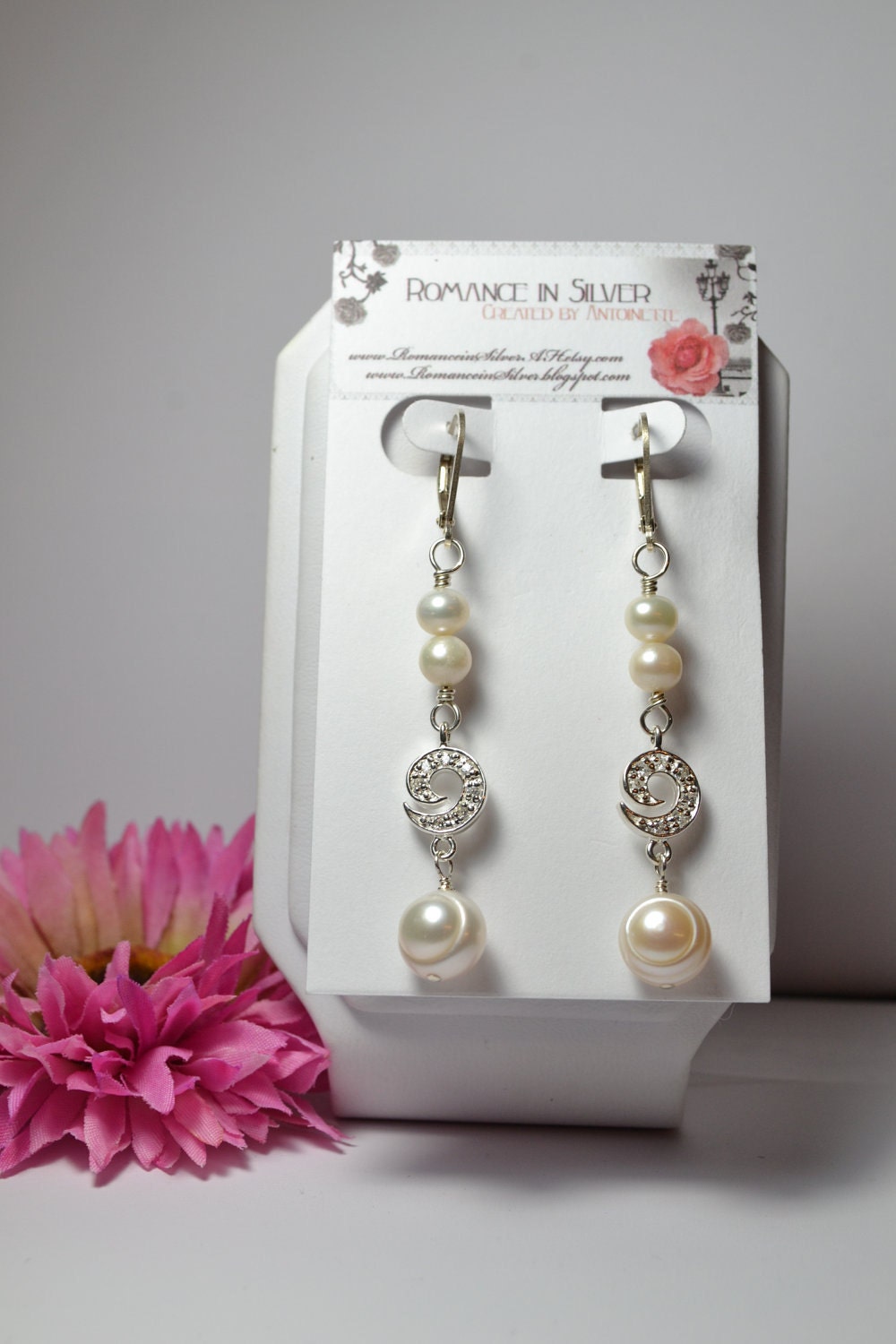 Timeless Sterling Silver Pearl and Zirconia Bridal Earrings-Reduced, Leverback Earring Hooks