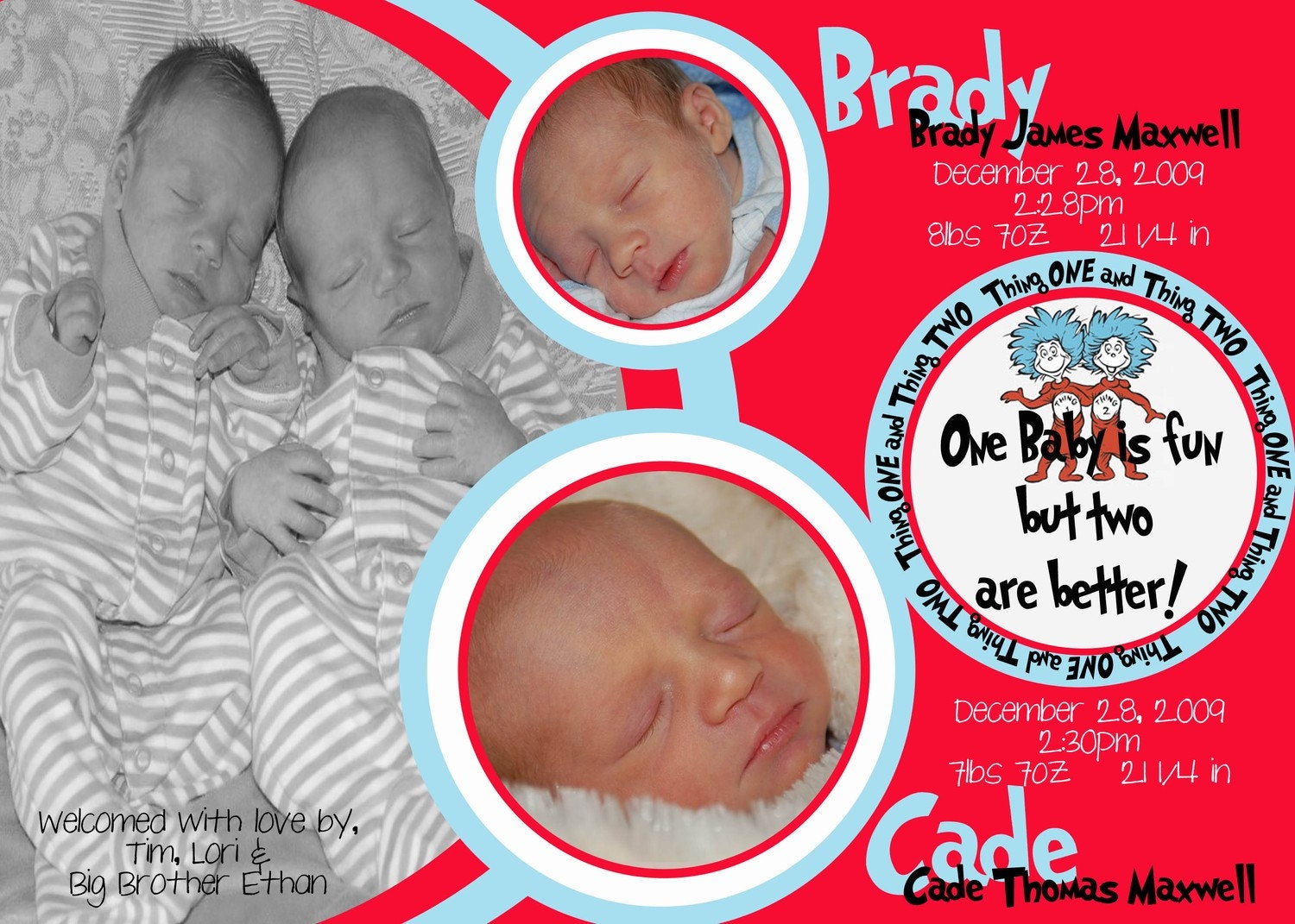 Birth announcements Thing One and Thing Two Il_570xn