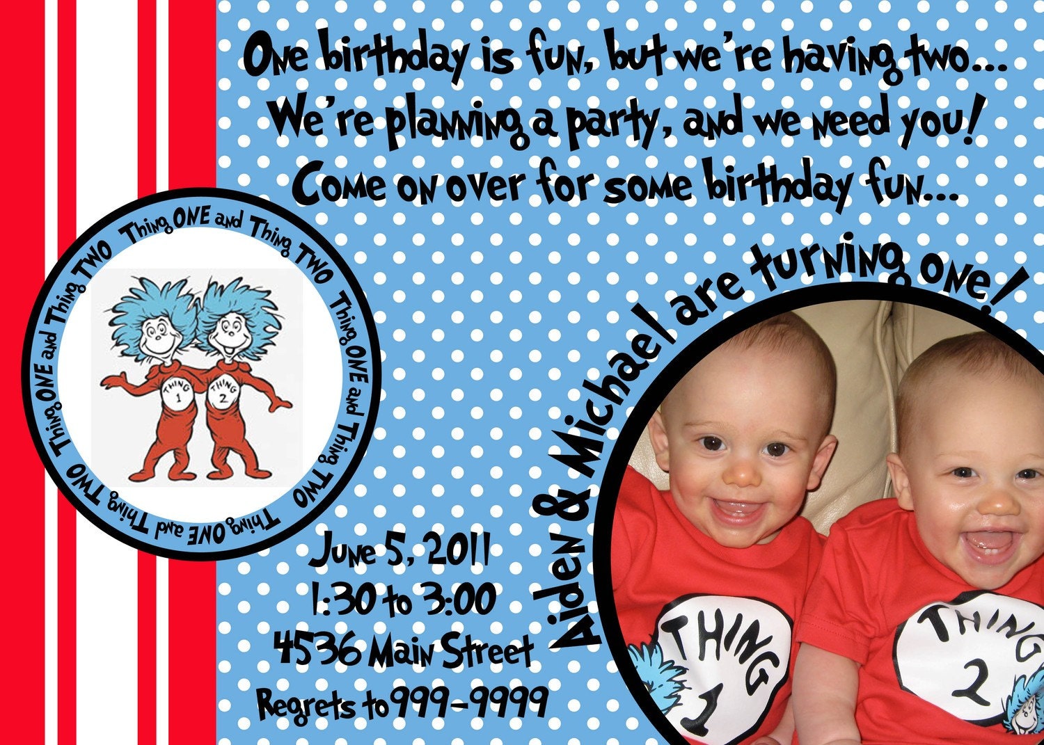 Thing 1 and Thing 2 Birthday Invitation Il_570xn