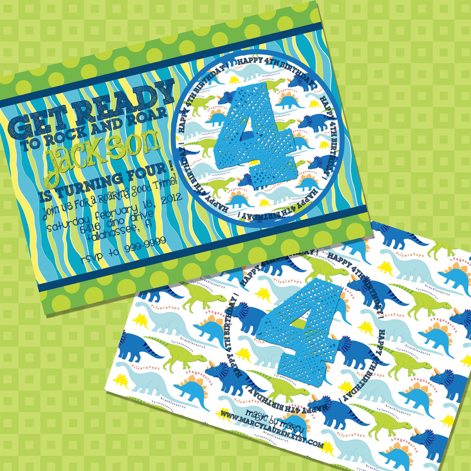 DIY Printable Doublesided Dinosaur Birthday Invitations Il_570xn