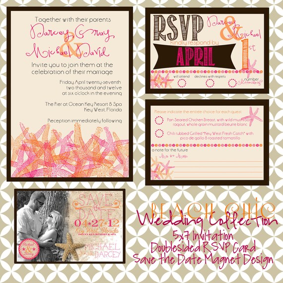 Beach Chic wedding collection, 1 5x7 Invitation Design, 1 Doublesided RSVP card, 1 Save the Date magnet design Il_570xn